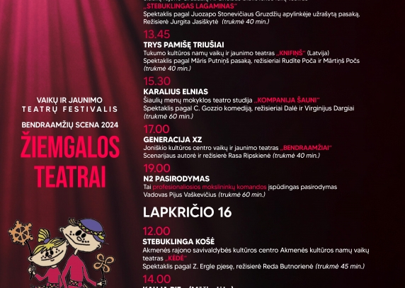 Vaikų ir jaunimo teatrų festivalis „Bendraamžių scena 2024: Žiemgalos teatrai“